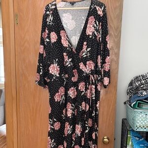Torrid Black and Pink Floral Three Quarter Sleeve  Dress